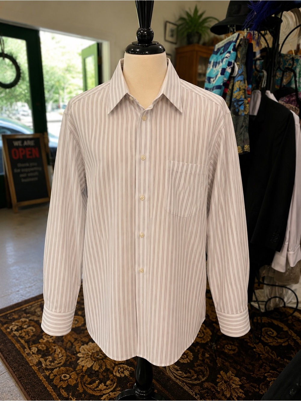 Geoffrey Beene White Shirt with Light Gray Stripes